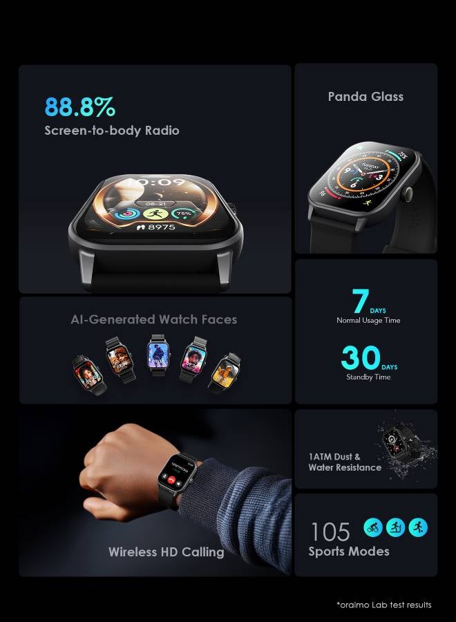 Oraimo Watch 5 2.01-Inch Waterproof HD Smartwatch, Light Chrome Black