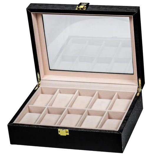 10 SLOT LEATHER WATCH ORGANIZER NEW BLACK