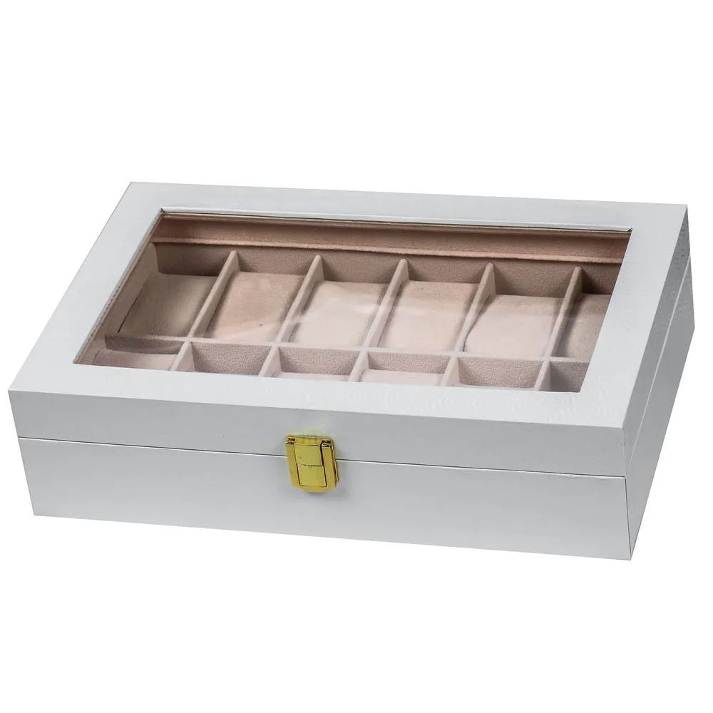 12 SLOT LEATHER WATCH ORGANIZER NEW WHITE