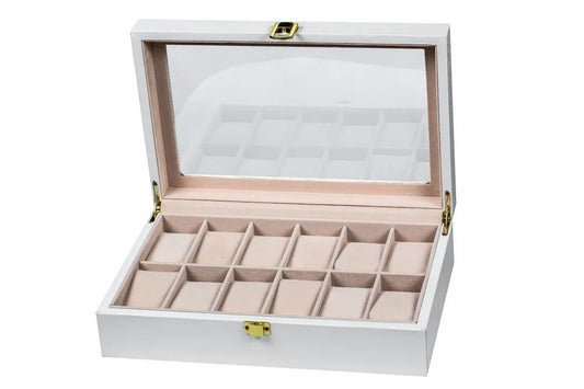 12 SLOT LEATHER WATCH ORGANIZER NEW WHITE