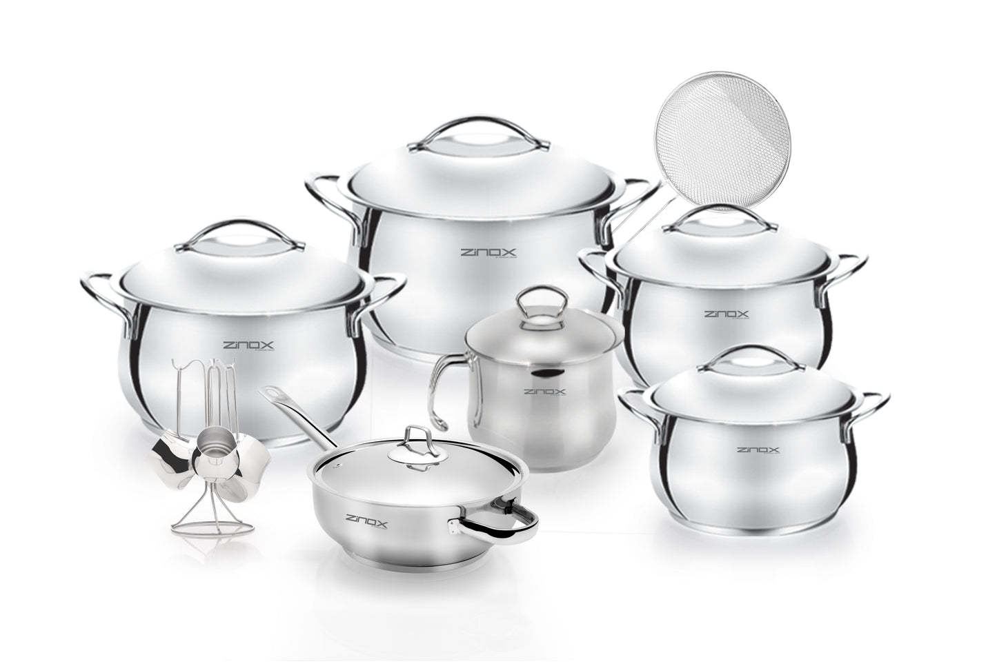 Zinox 10-piece Curvy Assorted Set (16 - 20 - 22 - 28 - 26-inch deep frying pan with handles without a cover - roasting net)