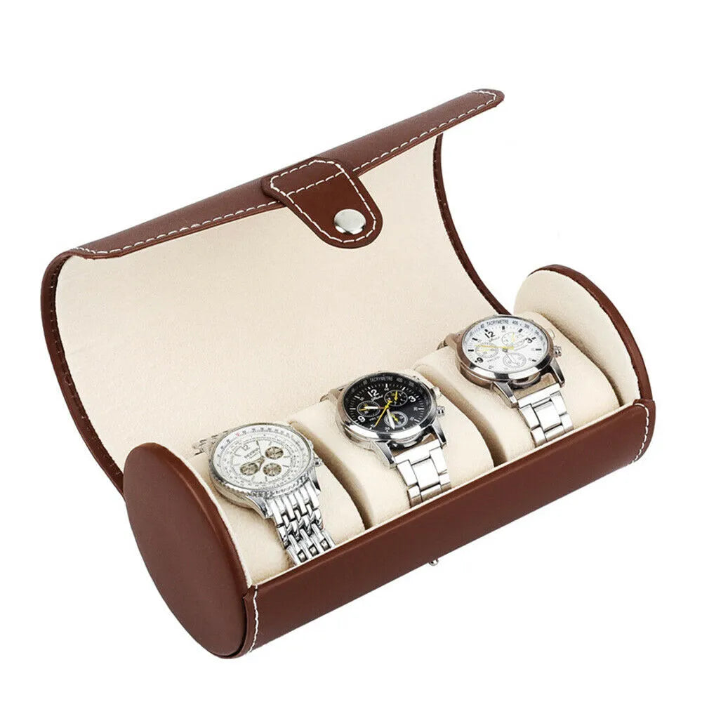 3 SLOT LEATHER WATCH ORGANIZER BROWN