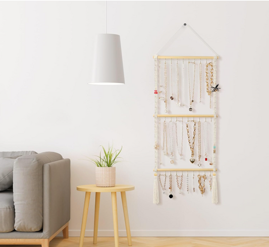 Hanging Jewelry Organizer Macrame Necklace Holder, with 30 Hooks